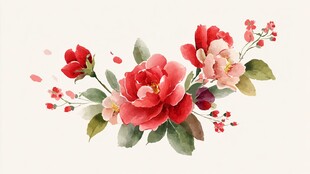 娇艳花卉水彩插画