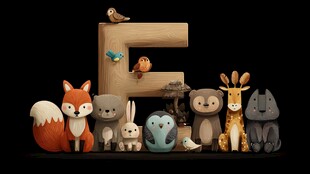 可爱动物围绕字母F场景