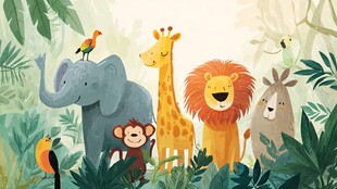 丛林中的可爱动物聚会