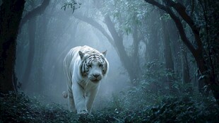 白老虎在迷雾森林中独行