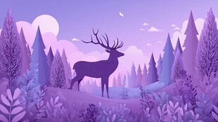 紫色森林中的梦幻雄鹿