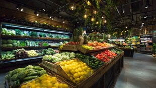 超市内丰富多样的新鲜蔬果