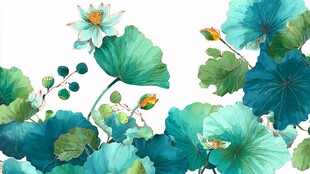 清新水墨风荷花荷叶图