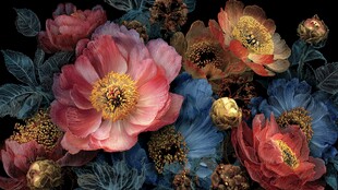 艳丽多彩花卉静物图