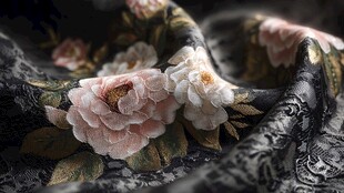 精美刺绣花卉丝绸布料