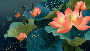 水墨风梦幻荷花绽放图景