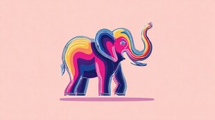 彩色梦幻大象插画