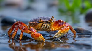 水边的艳丽螃蟹特写