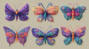 多彩手绘蝴蝶图案集合