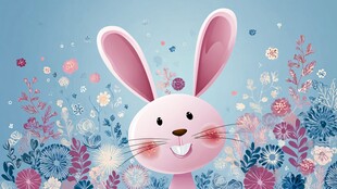 可爱粉兔置身缤纷花海