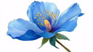 蓝色梦幻花朵水彩插画