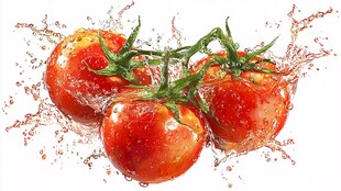 番茄入水溅起晶莹水花