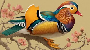 五彩鸳鸯栖于繁花枝头