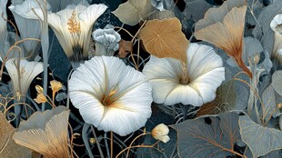 梦幻白色花卉与叶片景致