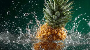 菠萝入水溅起晶莹水花