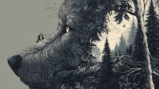 熊与森林的奇幻融合画面