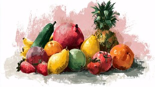 多彩水果组合水彩画