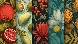 缤纷水果花卉复古风插画