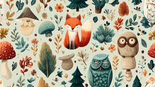 森林童话风动物植物插画