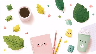 可爱文具与绿植的温馨组合