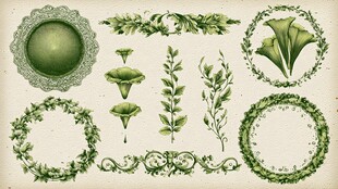 复古绿色植物装饰元素集合