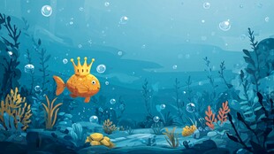 戴皇冠的小鱼畅游海底世界