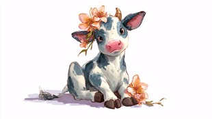 可爱小花牛插画