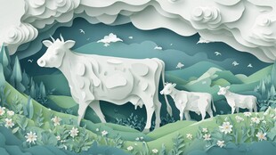 纸艺田园中的奶牛一家