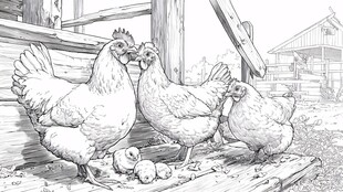 鸡群与雏鸡的温馨农家场景