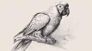 素描鹦鹉栖息枝头