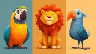 可爱动物插画 鹦鹉与狮子