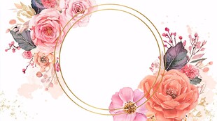 粉色花卉金色边框装饰图