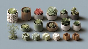 多样多肉盆栽与别致摆件