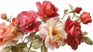 多彩娇艳玫瑰花束插画