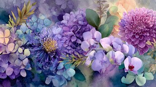 梦幻紫色花卉水彩画