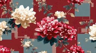 复古花卉几何拼接图案