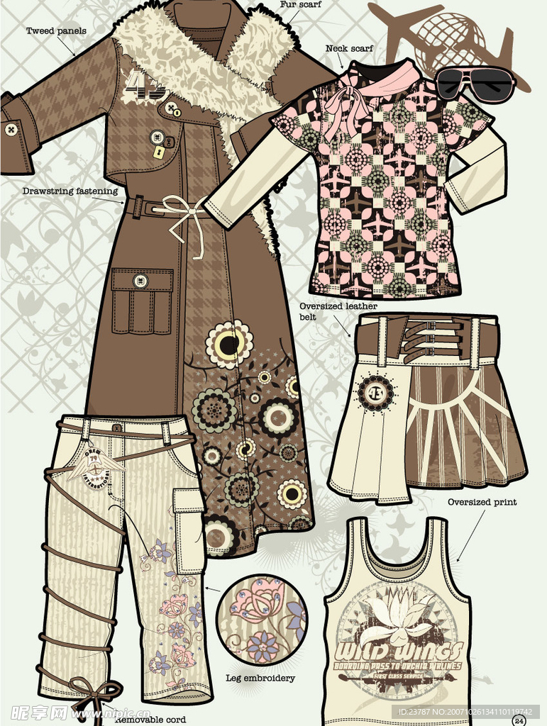 In Flight 主题式服装设计平面矢量图(包颜色,款式,印花图案)款式版