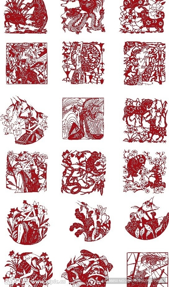 经典传统文化 剪纸 矢量图 ai