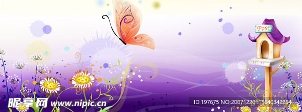 精品蝴蝶菊花邮箱矢量场景