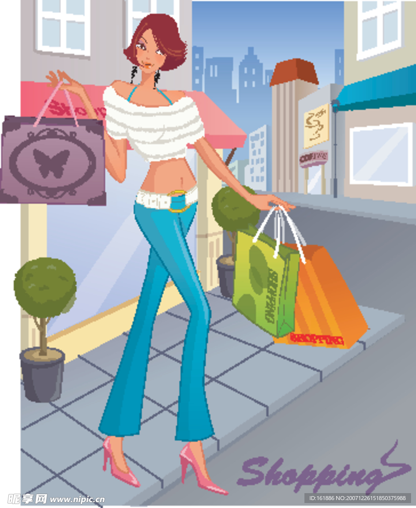 卡通 矢量 购物 女孩儿