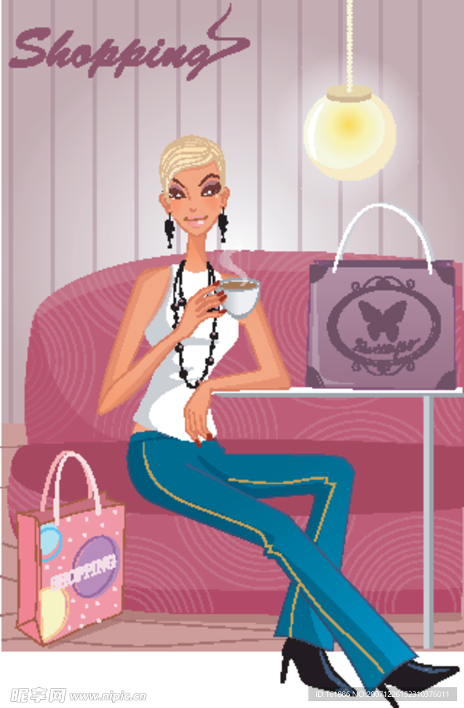 卡通 矢量 购物 女孩儿