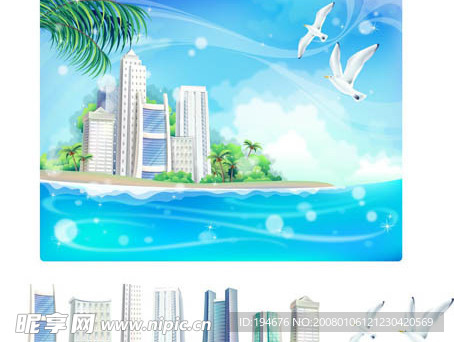 超精美矢量现代城市风景图