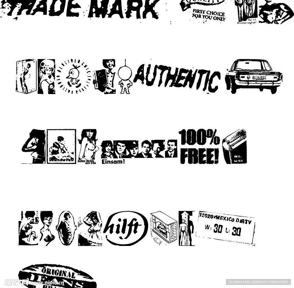 美國怀舊人物,物件,字体