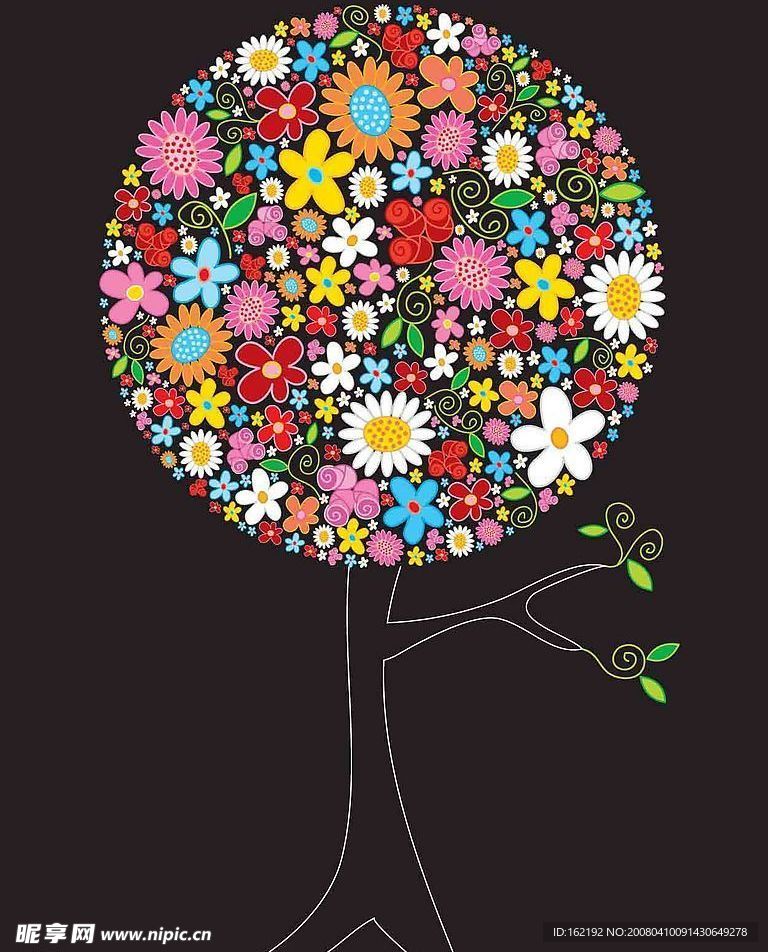 色彩斑斓的花卉组成树木矢量素材