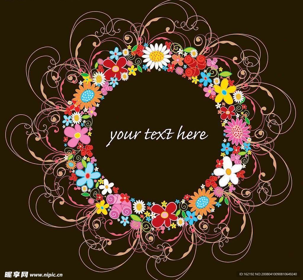 色彩斑斓的花卉组成的花环矢量素材