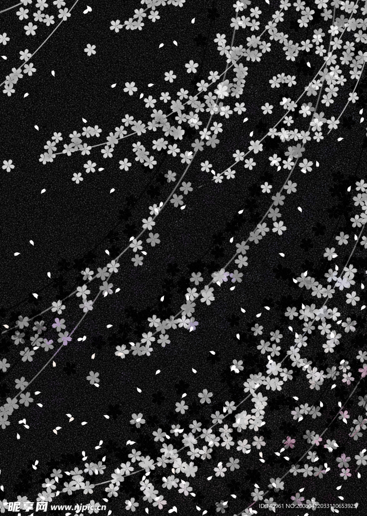 有白色小花的黑色背景图