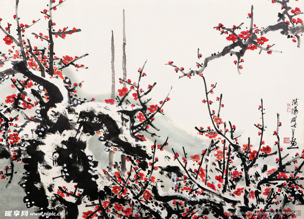 关山月现代国画~红梅7