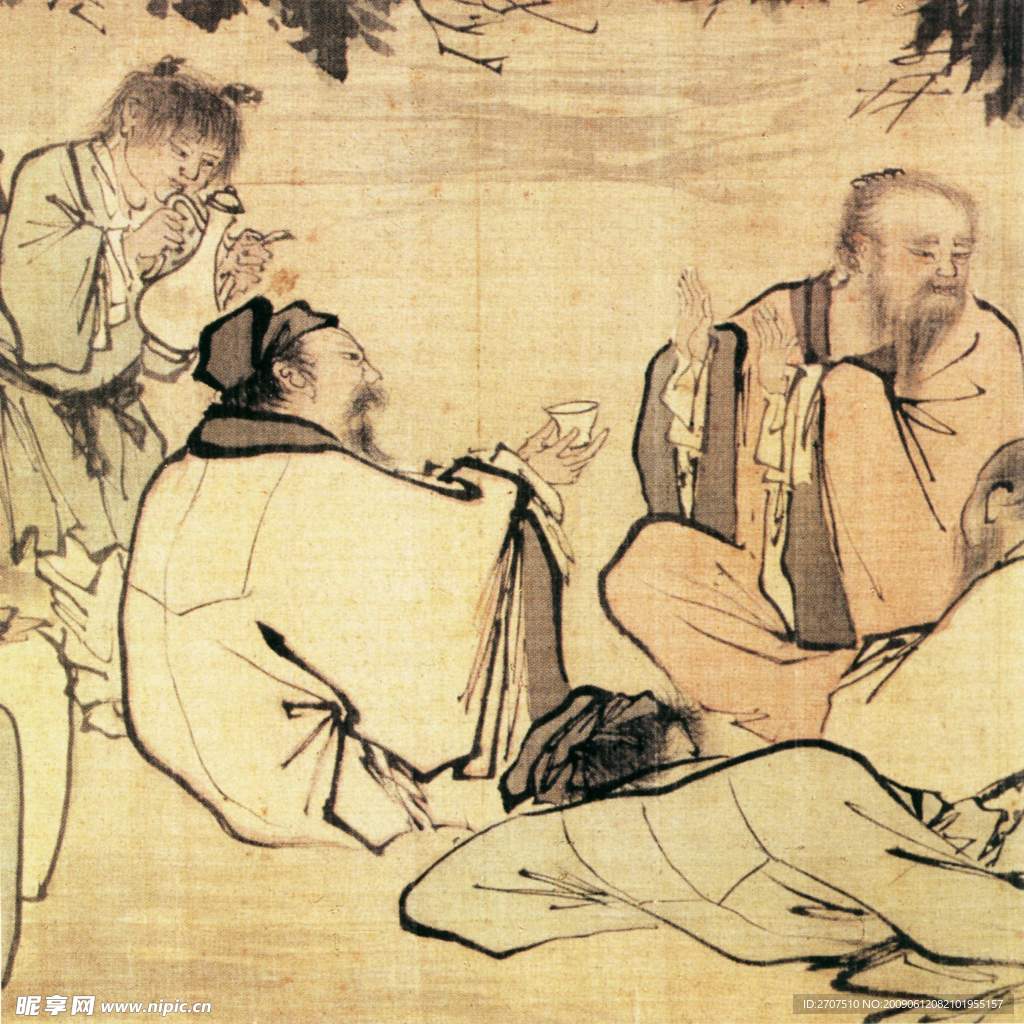 中国画 人物 喝酒 书法