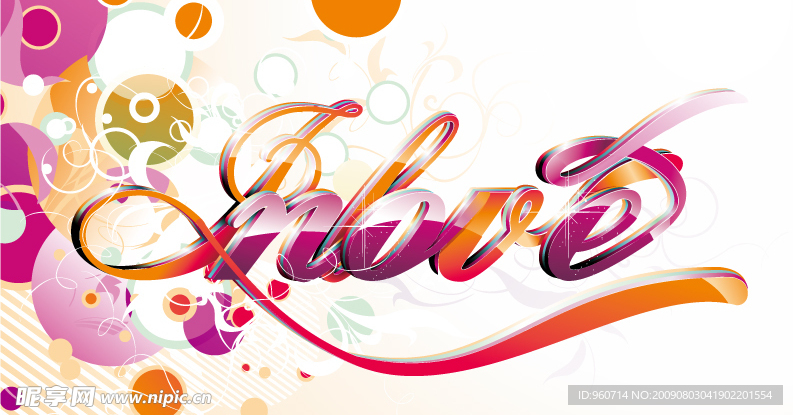 幻彩圆形背景与艺术英文字矢量素材