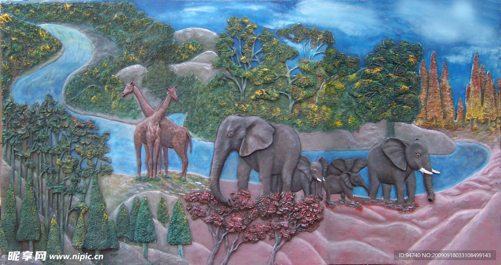 热带雨林彩绘浮雕